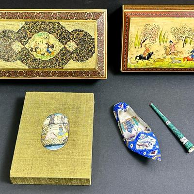 Southeast Asian Miniature Painting; Persian Boxes & Enamelware
