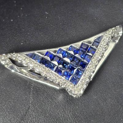 14K White Gold Sapphire & Diamond Slide Pendant