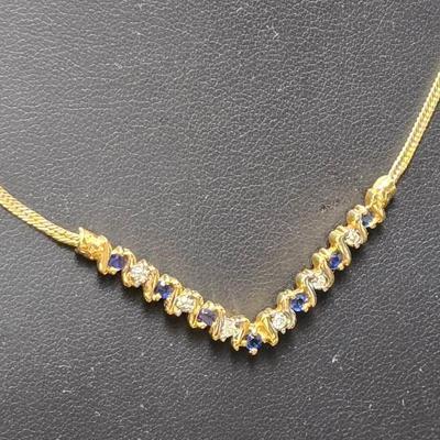 14K Gold Sapphire & Diamond 16" Necklace