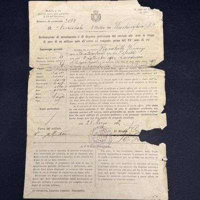 Antique Document: Italian Military Exemption Issued in Washington, D.C., 1912