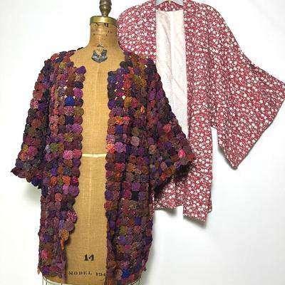 Vintage Quilted Silk Yoyo & Floral Kimono Jackets (2)