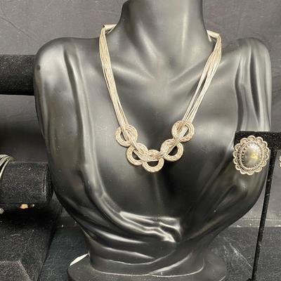 Carolyn Pollack Elegant Sterling Geometric Necklace, Cuff & Earrings
