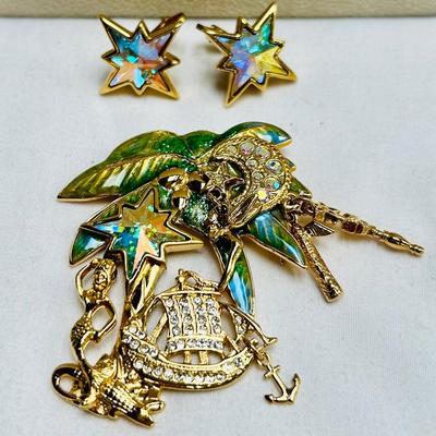 Kirks Folly Neverland Pin w/Tinkerbell & Matching Earrings