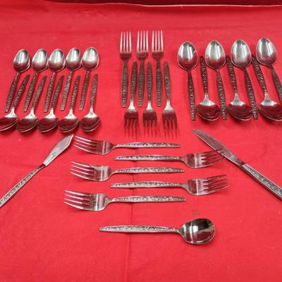 MCM 31pc Stanley Roberts Floral Scroll Stainless Steel Flatware