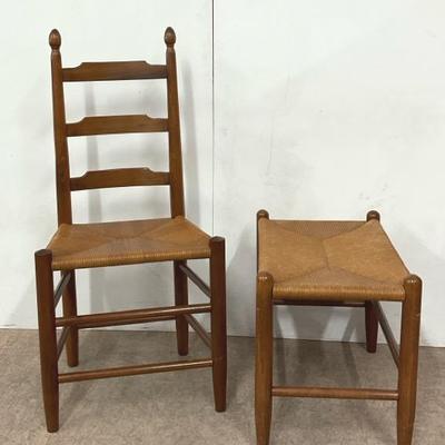 Ladderback Rush Chair W/ Rush Seat Stool