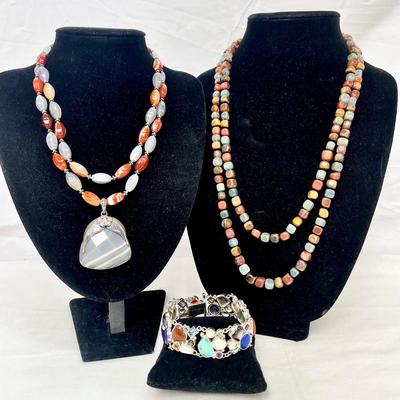 Sterling Multi Gemstone Necklaces And Bracelet 