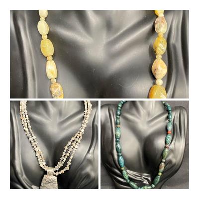 Jay King / Trio of Stunning Yellow Jasper, Moss Agate & Sterling Necklaces