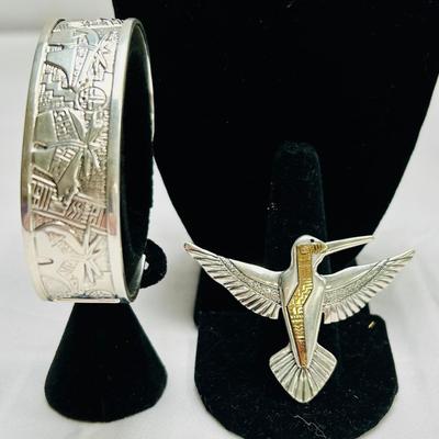 Robert Tenorio Sterling & 14k Pin, Cuff Bracelet