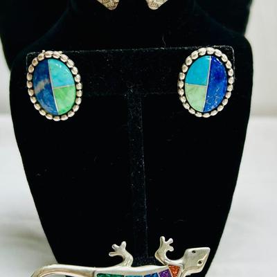 Carolyn Pollack Sterling Turquoise Cuff, Earrings, Pin