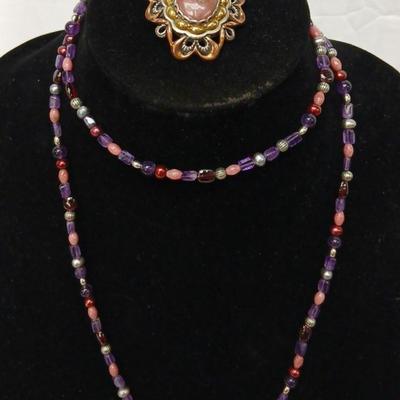 Carolyn Pollack Sterling Pendant & 36"  Gem Stone Necklace