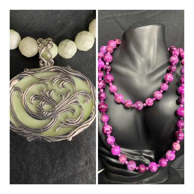 Jay King / Fuschia Maifanite, Green Stone & Sterling Necklaces