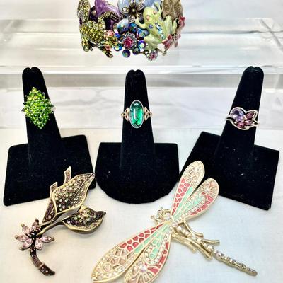 Kirks Folly Rare Frog and Toad Hinged Bracelet, Pins & Sterling Rings 