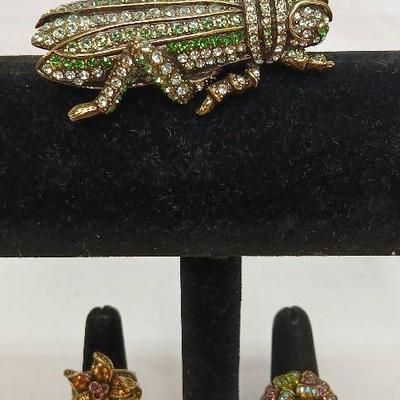 Heidi Daus Swarovski Grasshopper Pin + Daus Swarovski  Rings