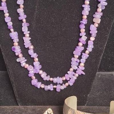 Shube Dakota West Amethyst Pendant, 2 Sterling Silver Rings, Wide Amethyst Cuff Bracelet, And More 