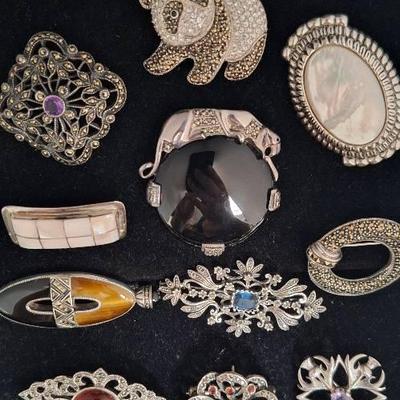 14 Vintage Sterling Silver Brooches  / Teme & More