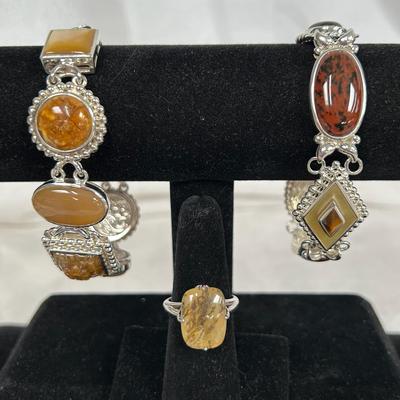 2 Sterling  Silver Fancy Toggle Bracelets And .925 Quartz Ring