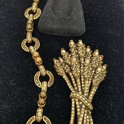Heidi Daus Antiqued-Gold Brooch, Bracelet and Ring 