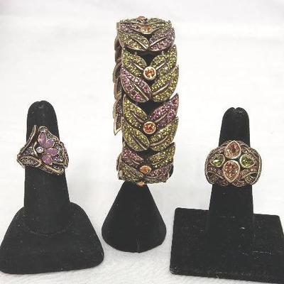 Heidi Daus Swarovski Leaf Bracelet + 2 Daus Rings