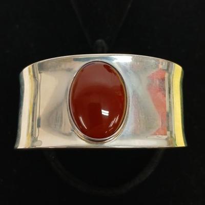 Sterling Silver Cuff Bracelet-Mexico CII 925-27.8gr w Stone