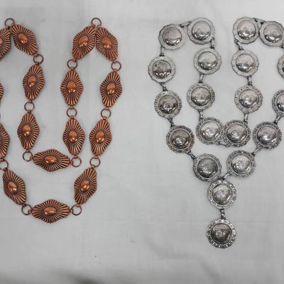 42" Sunwest Diamond Copper And 41" Floral Silver Concho Belts