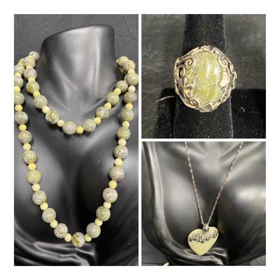 Gorgeous Marble & Sterling Trio: Necklaces, Ring