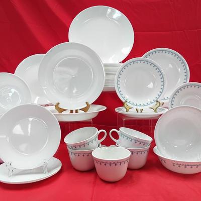 69pc Corelle Blue Snowflake & Winter Frost White Dishware