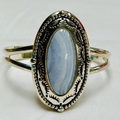 Carolyn Pollack American West Sterling & Blue Lace Agate Cuff Bracelet