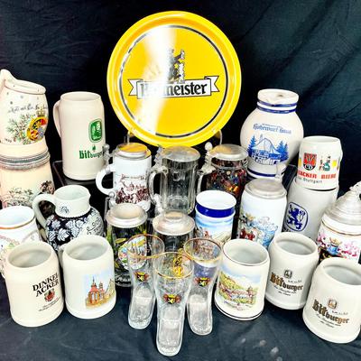 Large Collection Of Vintage Souvenir Steins 