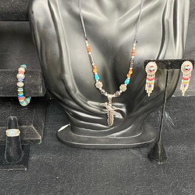 Sterling Native American Turquoise (and more) Necklace, Bracelet, Earrings