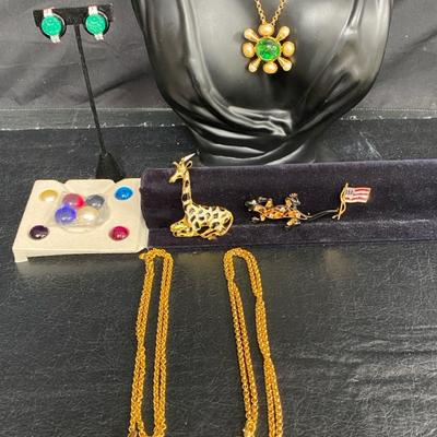 Kenneth Jay Lane Three Pins, Earrings, Necklace w/Interchangeable Gems & More