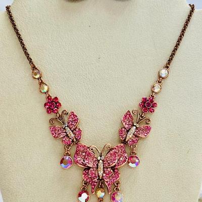 Kirks Folly Crystal Butterfly Bib Necklace & AB Crystal Butterfly Pin