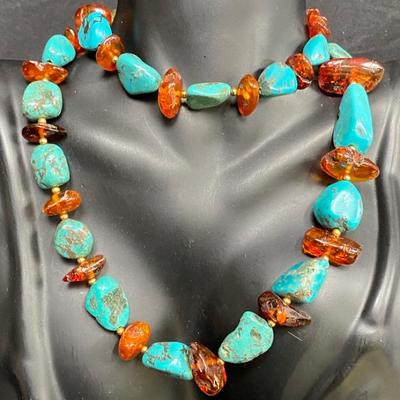 Turquoise And Amber Necklace