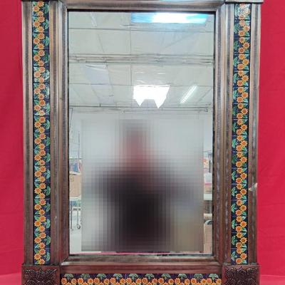 Marcos De Talavera #3 Bar Punched Tin Mirror W/ Tile Border
