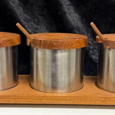 vtg 1960s mid century Teak SNACK SET container plate OMC retro mcm Otagiri Japan