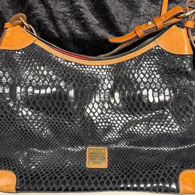 vintage Dooney & Bourke Handbag Black/Brown Leather Trim-Red Inside