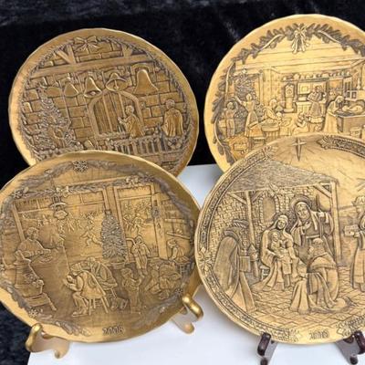 Wendell August 4 Bronze Christmas Plates 2003, 2006, 2008,2010
