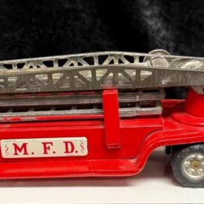 FIRE DEPARTMENT TRUCK TIN FRICTION MADE IN JAPAN -vintage Litho Toy