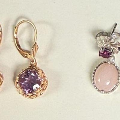 2 Pair Of 925 Earrings  Violet And Gold And Pink  