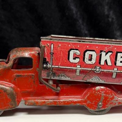 1930's MARX Coke / Coal RED Dump Truck w/Wood Wheels