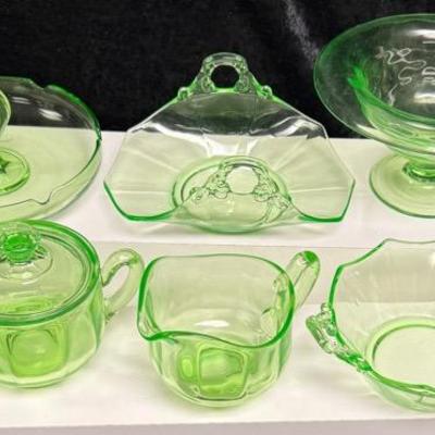 6 Piece Green Uranium Glass