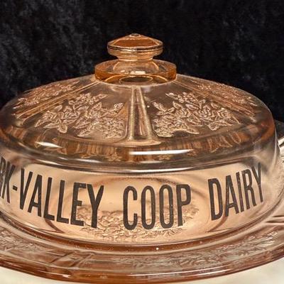 1930s Federal Glass Pink Butter Dish W/ Lid, Depression Glass, Cabbage Rose Pattern