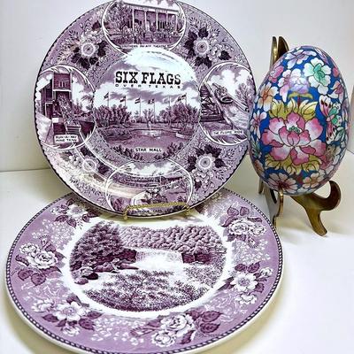 Old English "Staffordshire" Plate  and "Cloisonné Egg"