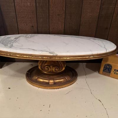 French Provincial Coffee Table Gold Base Marble Top