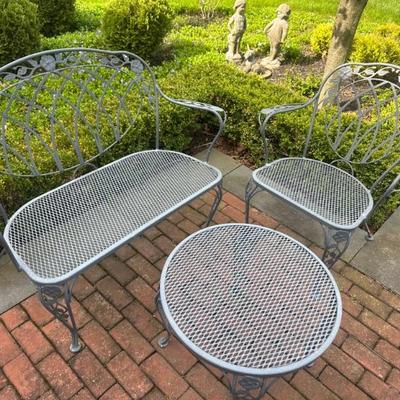 Woodard Patio Sets; Table with Chairs, Bench, Side Tables, Chaise Lounge Chairs (two), Bar Cart