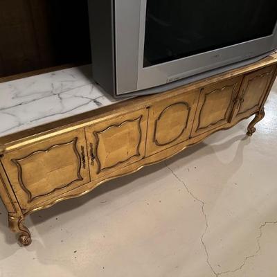 French Provincial TV Stand Gold with Marble Top