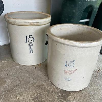 Red Wing 15 Gallon Crock & Buckeye Blue Ribbon 15 Gallon Crock