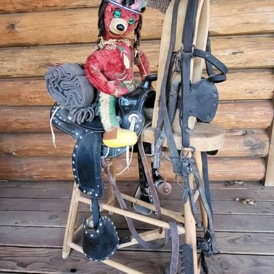 Native American Bear on a Wooden Horse 