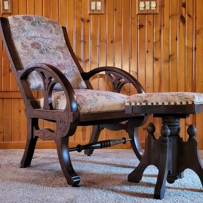 Victorian Upholstered Chair and Footstool 