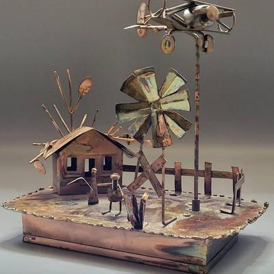 Musical Copper Biplane Sculpture