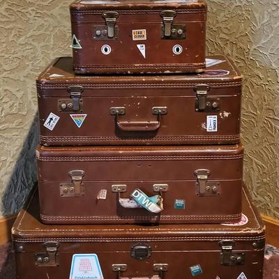 Mid Century Stack of Suitcases 